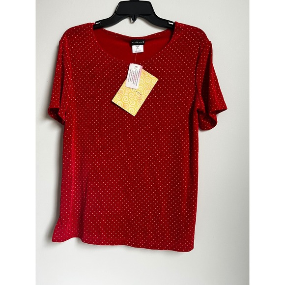 VTG Red Polka Dot Acetate Spandex Short Sleeve Top Womens Small - Picture 1 of 8
